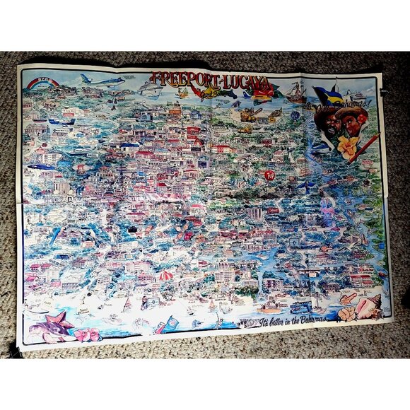Vintage Freeport Lucaya Grand Bahama Poster Map Print - Picture 2 of 7